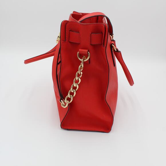 Michael Kors Tote Hamilton Red Leather Satchel Purse Large Gold Hardware - Picture 2 of 11